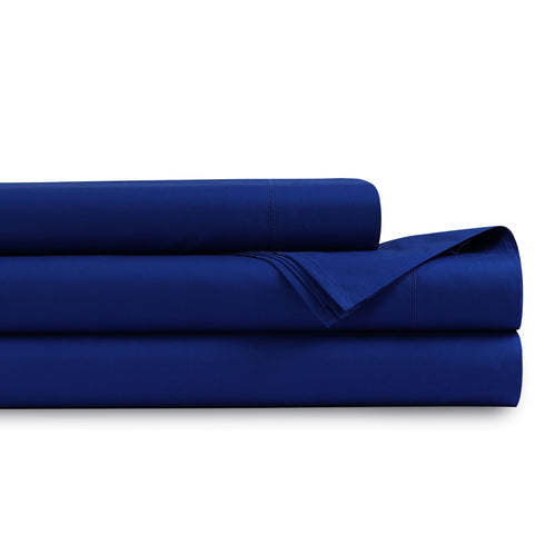 Organic Cotton Percale 400 Thread Count Extra Deep Pocket Sheet Set Sapphire Blue
