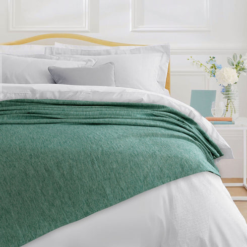Cotton Silk German Yarn-Dyed Oversized Blanket Green