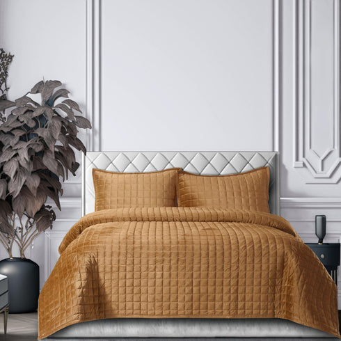 Tribeca Living Florence Velvet 3-Piece Oversized Quilt Set with Shams