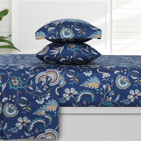 Ingrid Organic Cotton Sateen 300 Thread Count Deep Pocket Sheet Set Blue