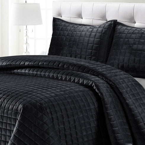 Tribeca Living Florence Velvet 3-Piece Oversized Quilt Set with Shams
