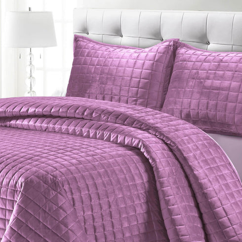 Tribeca Living Florence Velvet 3-Piece Oversized Quilt Set with Shams