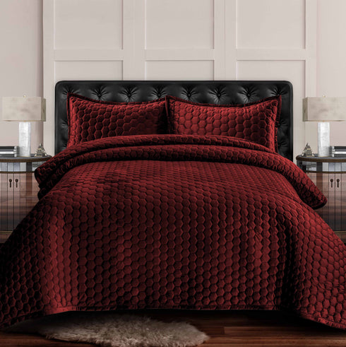 Lugano Honeycomb Velvet Oversized Solid Quilt Set
