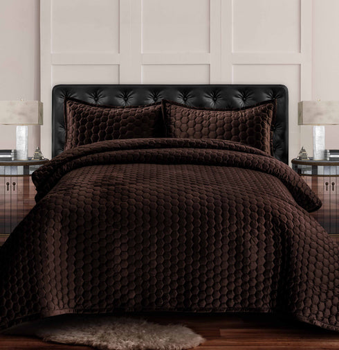 Lugano Honeycomb Velvet Oversized Solid Quilt Set