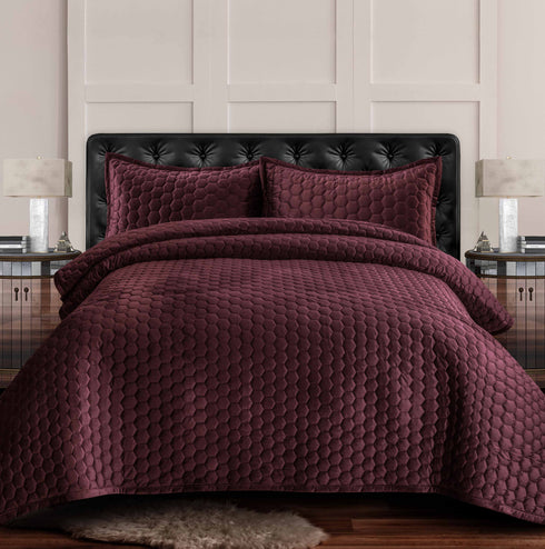 Lugano Honeycomb Velvet Oversized Solid Quilt Set