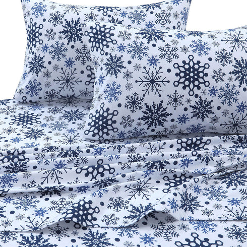 Snowflakes 170-GSM Flannel Printed Extra Deep Pocket Sheet Set
