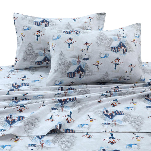 Snowman 170-GSM Flannel Printed Extra Deep Pocket Sheet Set