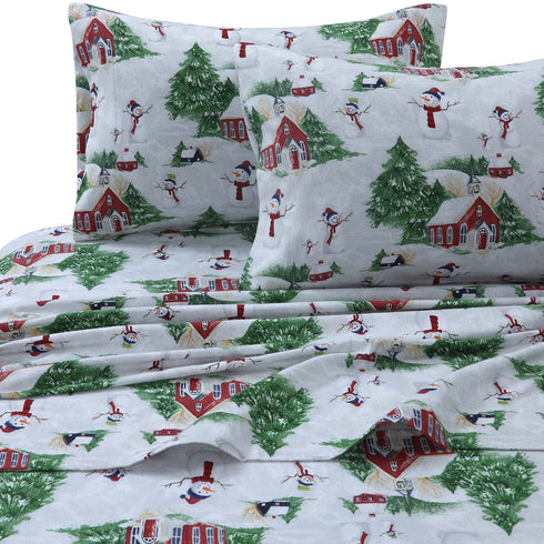 Snowman 170-GSM Flannel Printed Extra Deep Pocket Sheet Set