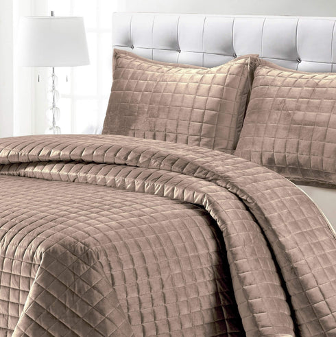 Tribeca Living Florence Velvet 3-Piece Oversized Quilt Set with Shams