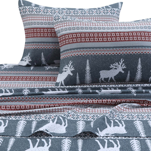 Winter Reindeer 170-GSM Flannel Printed Extra Deep Pocket Sheet Set